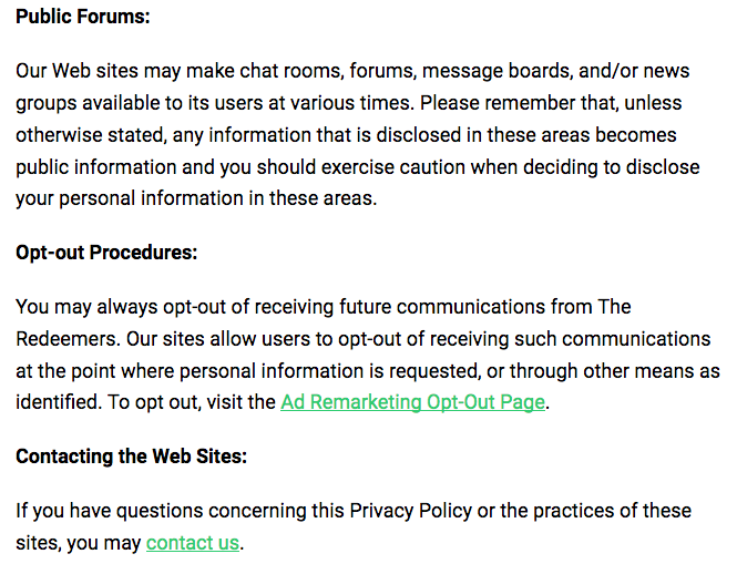 Excerpt - Privacy Page